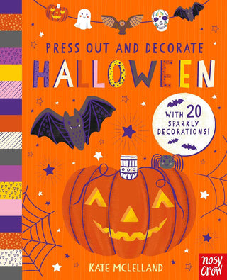 Press Out and Decorate: Halloween Board Book
Halloween-themed book cover with pumpkins, bats, and decorations on an orange background