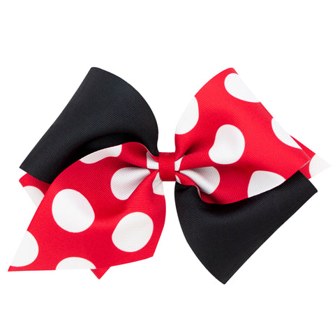 Black & Red Dot Two Tone Grosgrain Hair Bow on Clippie, Wee Ones, Alligator Clip, Alligator Clip Hair Bow, cf-size-medium, cf-size-wide-king, cf-type-hair-bow, cf-vendor-wee-ones, Clippie, Cl
