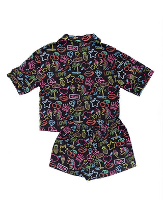 Sunshine Society Kids Silky Neon Girl Short Sleeve with Shorts Set