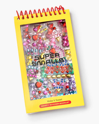 Super Smalls Make It Sweet Gemify™ Sticker Booklet Sticker booklet with colorful embellishments and 'Super Small' text on a yellow cover.