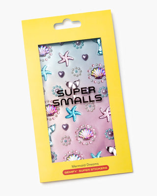 Super Smalls Mermaid Dreams Gemify™ Super Stickers Packaging of Super Smalls stickers with mermaid-themed design on a yellow background