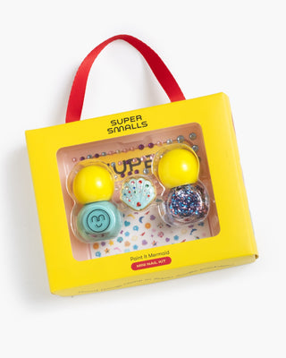 Super Smalls Paint It Mermaid Mini Nail Kit Super Smalls nail polish set in a yellow box with a red handle on a white background