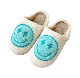 Malibu sugar Slippers - Happy Face Slippers w/ Lightning Bolt Eyes Blue