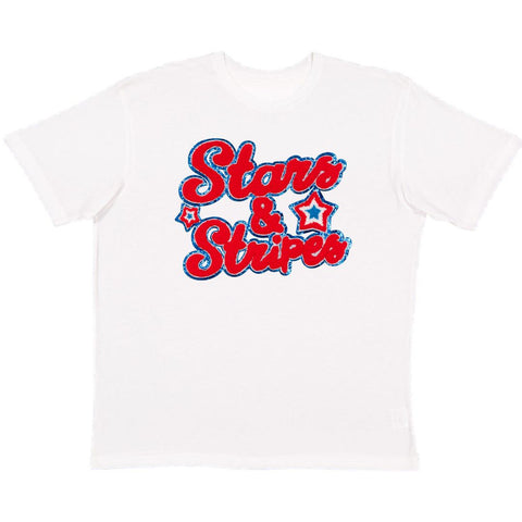 Sweet Wink Stars and Stripes Patch Adult S/S Tee - White
