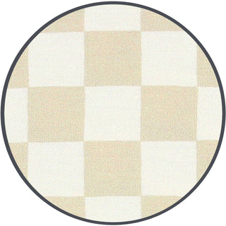 Lou Lou and Company Swaddle Blanket - Austin
Round checkered rug with beige and white squares on a white background