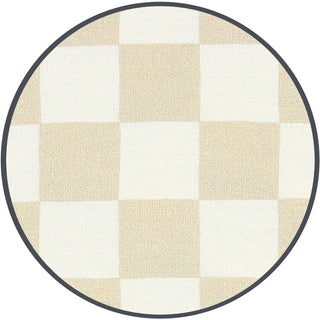 Lou Lou and Company Top and Bottoms - Austin
Round checkered rug with beige and white squares on a white background