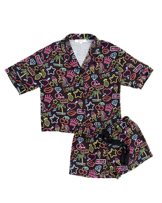 Sunshine Society Kids Silky Neon Girl Short Sleeve with Shorts Set