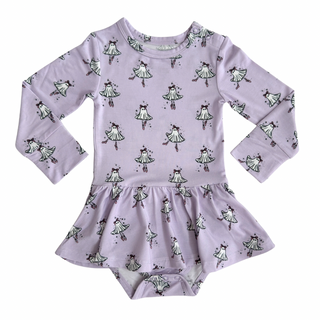 In My Jammers Ballerina Ghost Twirl Bodysuit Children's outfit with long-sleeve top and skirt on a white background