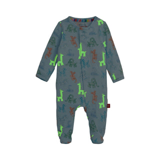 Magnetic Me Blue Party Animals Glow Dark Modal Footie
Children's onesie with glow-in-the-dark animal patterns on a dark background