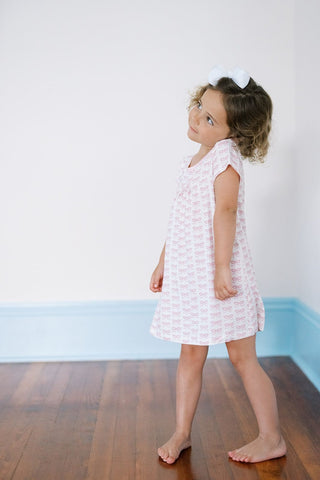 The Uptown Bamboo Short Sleeve Dress Set - Pink Bows