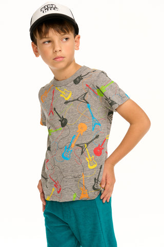 Chaser Guitars S/S Gray Tee, Chaser, cf-size-10, cf-size-2, cf-size-4, cf-type-shirt, cf-vendor-chaser, Chaser, Chaser Brand, Chaser Tee, Guitar, short Sleeve Tee, Shirt - Basically Bows & Bo
