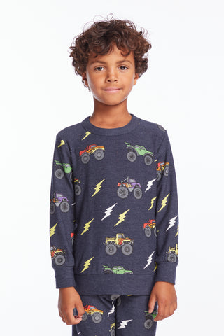 Chaser Monster Truck Rally Boys Long Sleeve Pullover