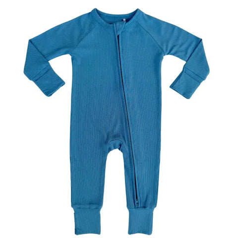 In My Jammers Heritage Blue Ribbed Zipper Romper
