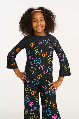 Chaser Rainbow Swirl Ruffle Neck Long Sleeve, Chaser, cf-size-4, cf-size-5, cf-size-6, cf-size-8, cf-type-top, cf-vendor-chaser, Chaser, Chaser Kids, Chaser Long Sleeve Tee, Chaser Tee, Girls