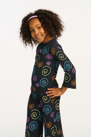 Chaser Rainbow Swirl Ruffle Neck Long Sleeve, Chaser, cf-size-4, cf-size-5, cf-size-6, cf-size-8, cf-type-top, cf-vendor-chaser, Chaser, Chaser Kids, Chaser Long Sleeve Tee, Chaser Tee, Girls