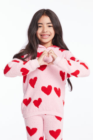 Chaser Sugar Heart Girls Semi Cropped Shirred Pullover Hoodie
