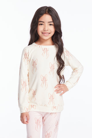 Chaser Allover Bows Girls Raglan Pullover