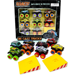 Crazy Trucks Die Cast Pull-Back Trucks 10pc Set