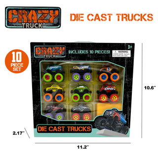 Crazy Trucks Die Cast Pull-Back Trucks 10pc Set