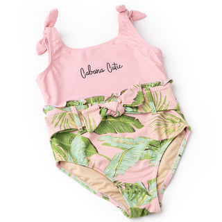 Shade Critters, Shade Critters Cabana Palms Girls Shimmer Belted One Piece Swimsuit - Basically Bows & Bowties