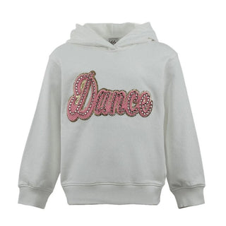 Lola and The Boys Crystal Dance Hoodie Gray hoodie with 'Dance' in pink sequins on a white background