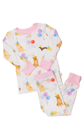 The Uptown Baby Bamboo Long Sleeve Pajama Set - Pink Dog Party