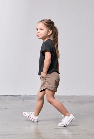 Little Bipsy Ribbed Lettuce Trim Tee - Black