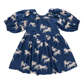 Pink Chicken Girls Katya Dress - Wild Horses
Blue dress with horse pattern on a white background