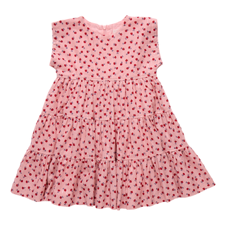 Pink Chicken Girls Peachy Dress - Pink Tiny Roses Pink dress with red floral pattern on a white background