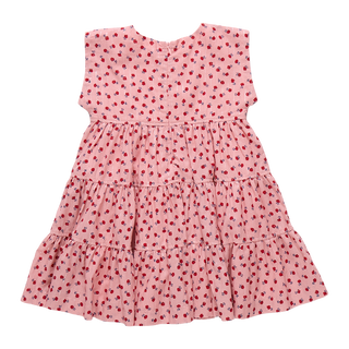Pink Chicken Girls Peachy Dress - Pink Tiny Roses Pink dress with red floral pattern on a white background