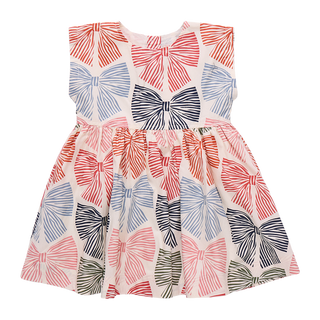 Pink Chicken Girls Adaline Dress - Multi Striped Bows Dress with bow pattern on a white background