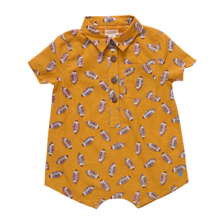 Blue Rooster Baby Boys Easton Jumper - Flying Footballs Yellow shirt with pattern on a white background