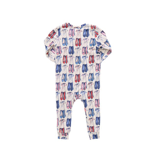 Pink Chicken Baby Bamboo Romper - Ballet Slippers Baby onesie with ballet slipper pattern on a light gray background