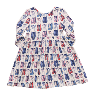Pink Chicken Girls Bamboo Steph Dress - Ballet Slippers Dress with colorful shoe pattern on a white background