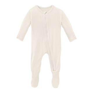 KicKee Pants Solid Footie with 2 Way Zipper - Natural, KicKee Pants, cf-size-0-3-months, cf-size-3-6-months, cf-size-preemie, cf-type-footie, cf-vendor-kickee-pants, Cream, Footie with Zipper