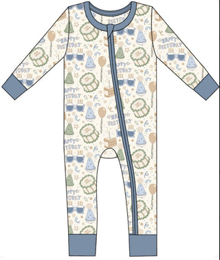 In My Jammers, In My Jammers Zipper Romper - Blue Birthday Boy - Basically Bows & Bowties