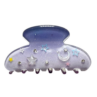 Lil Darlings Sweet Dreams Rhinestone Embellished Purple Hair Clip 
Decorative hair clip with stars and moons on a white background