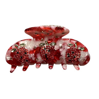 Lil Darlings Rhinestone Strawberry Embellished Tie Dye Hair Clip
Red hair clip with decorative elements on a white background