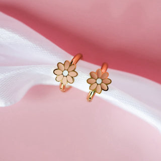 Pierced Peach Daisy Huggies