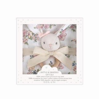 Mon Ami Swaddle & Rattle Gift Set - Parisian Floral Bunny
