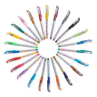 Schylling Sugar Rush Scented Gel Pen Set - 24 Pack Assorted colorful gel pens arranged in a circular pattern on a white background