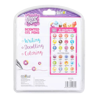 Schylling Sugar Rush Scented Gel Pen Set - 24 Pack Packaging of Sugar Rush scented gel pens with colorful labels on a white background