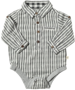 Me & Henry Jasper Woven Onesie - Cream / Black Stripe