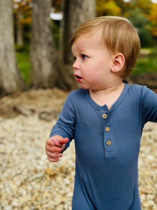 Me & Henry Mason Ribbed Romper - Blue