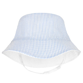 WeeOnes Reversible Bucket Hat with Straps - Light Blue Seersucker