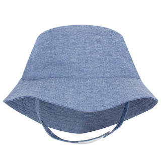Wee Ones, WeeOnes Reversible Chambray Bucket Hat with Straps - Denim - Basically Bows & Bowties