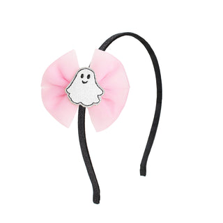 Sweet Wink Coquette Tulle Ghost Bow Halloween Headband
Headband with pink bow and ghost charm on a white background
