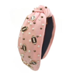 Sweet Wink Game Day Gemstone Headband Pink headband with decorative elements on a white background