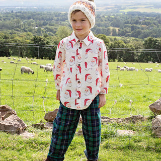 Pink Chicken, Blue Rooster Boys Jack Shirt - Vintage Santas - Basically Bows & Bowties