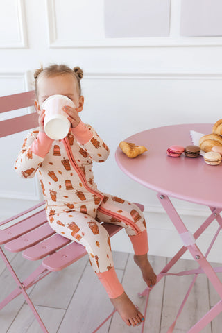 In My Jammers, In My Jammers Pumpkin Pajama Latte Zipper Romper - Basically Bows & Bowties